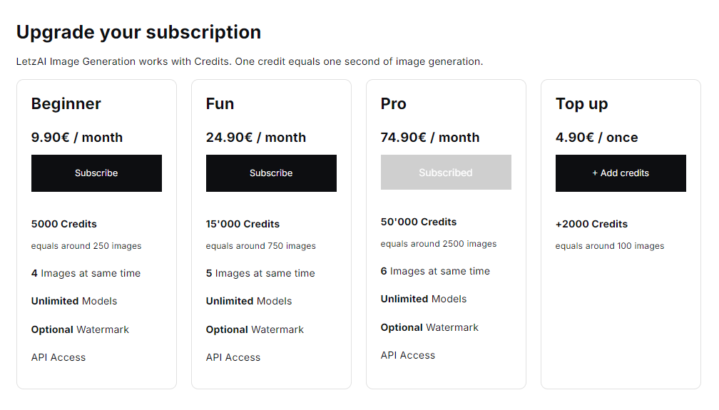 LetzAI Subscriptions