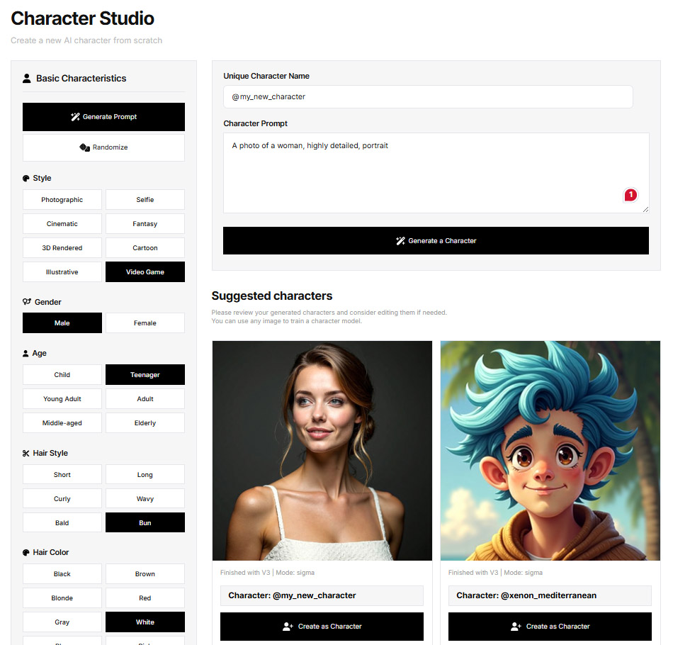 Character Studio Interface