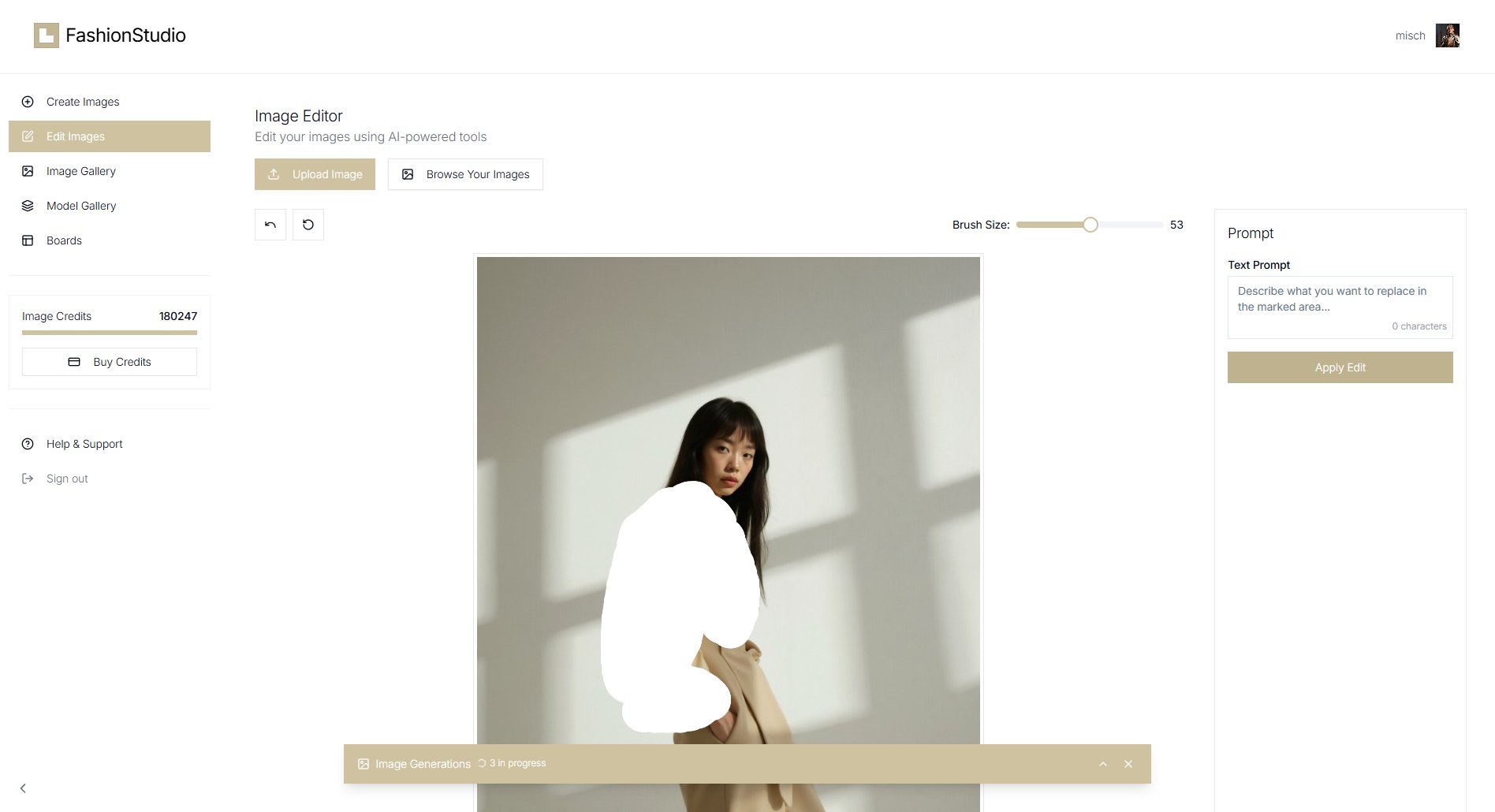 LetzAI FashionStudio Interface Editing